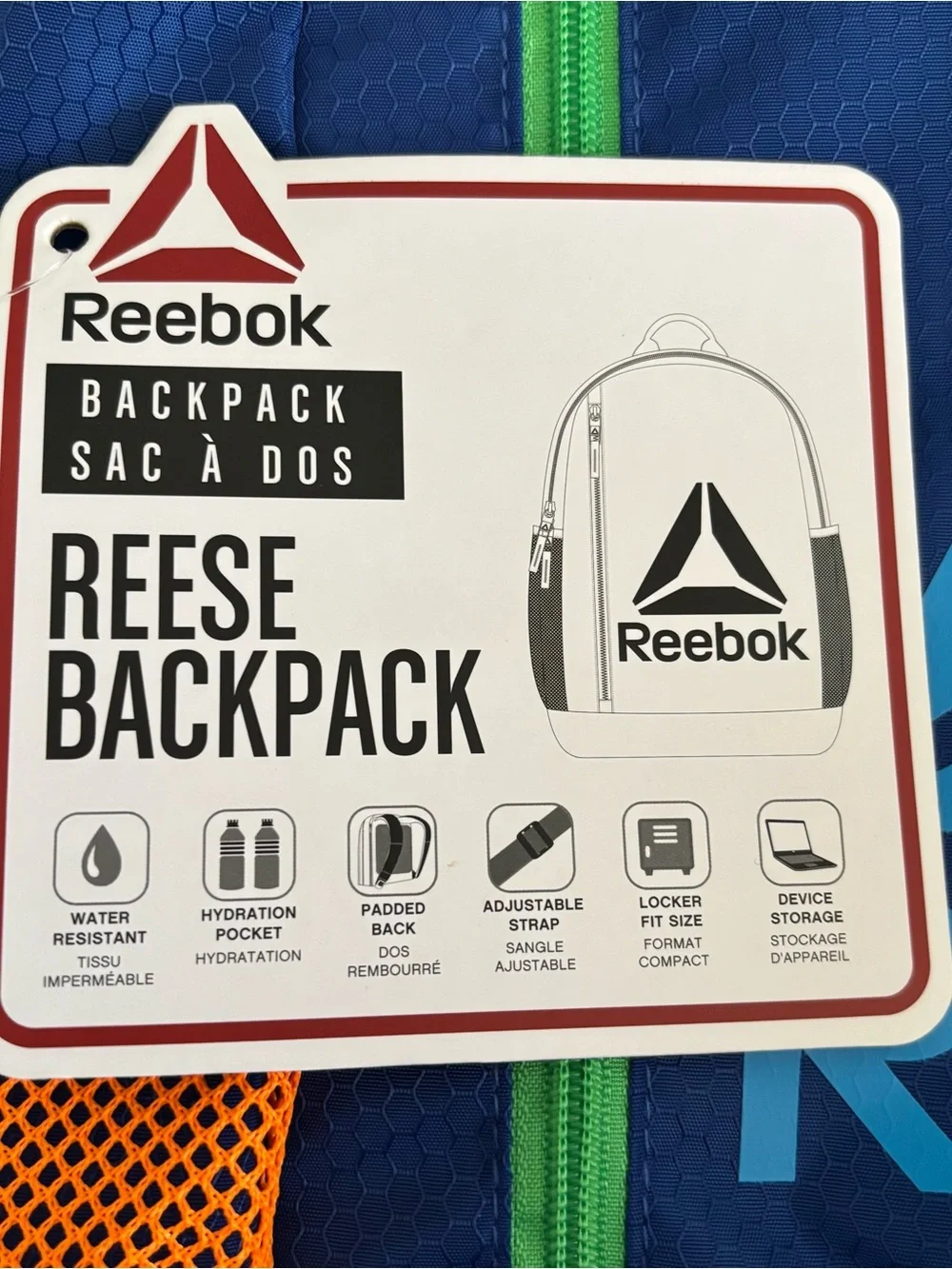 NWT Reebok Surf Blue Green Orange Reese Backpack